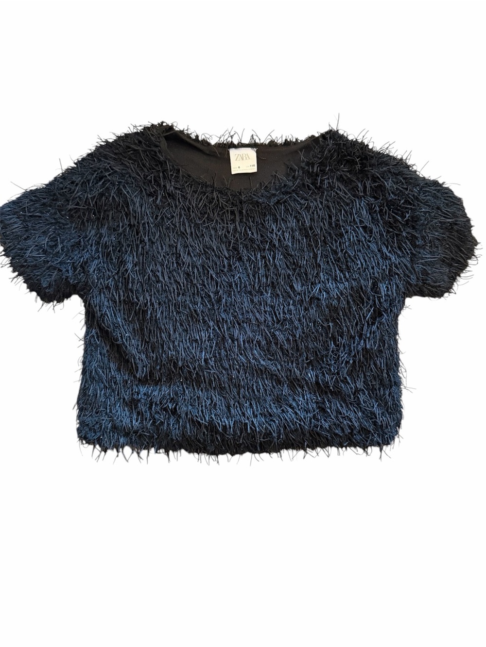 Zara Black Fuzzy Fringe Crop Top